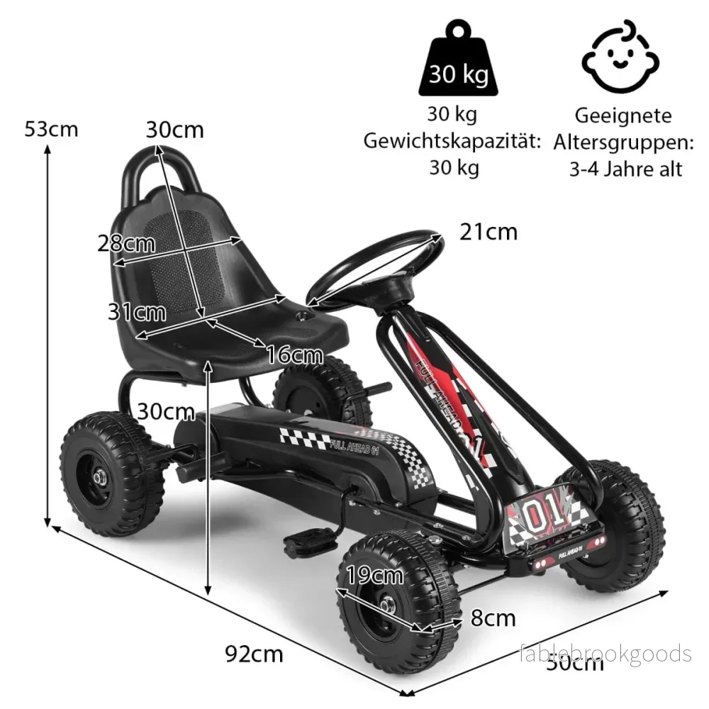 Gokart – med justerbar sits och handbroms Trampbilen tål belastningar upp till Pedal Go Cart – 30 kg – Svart - Bild 3
