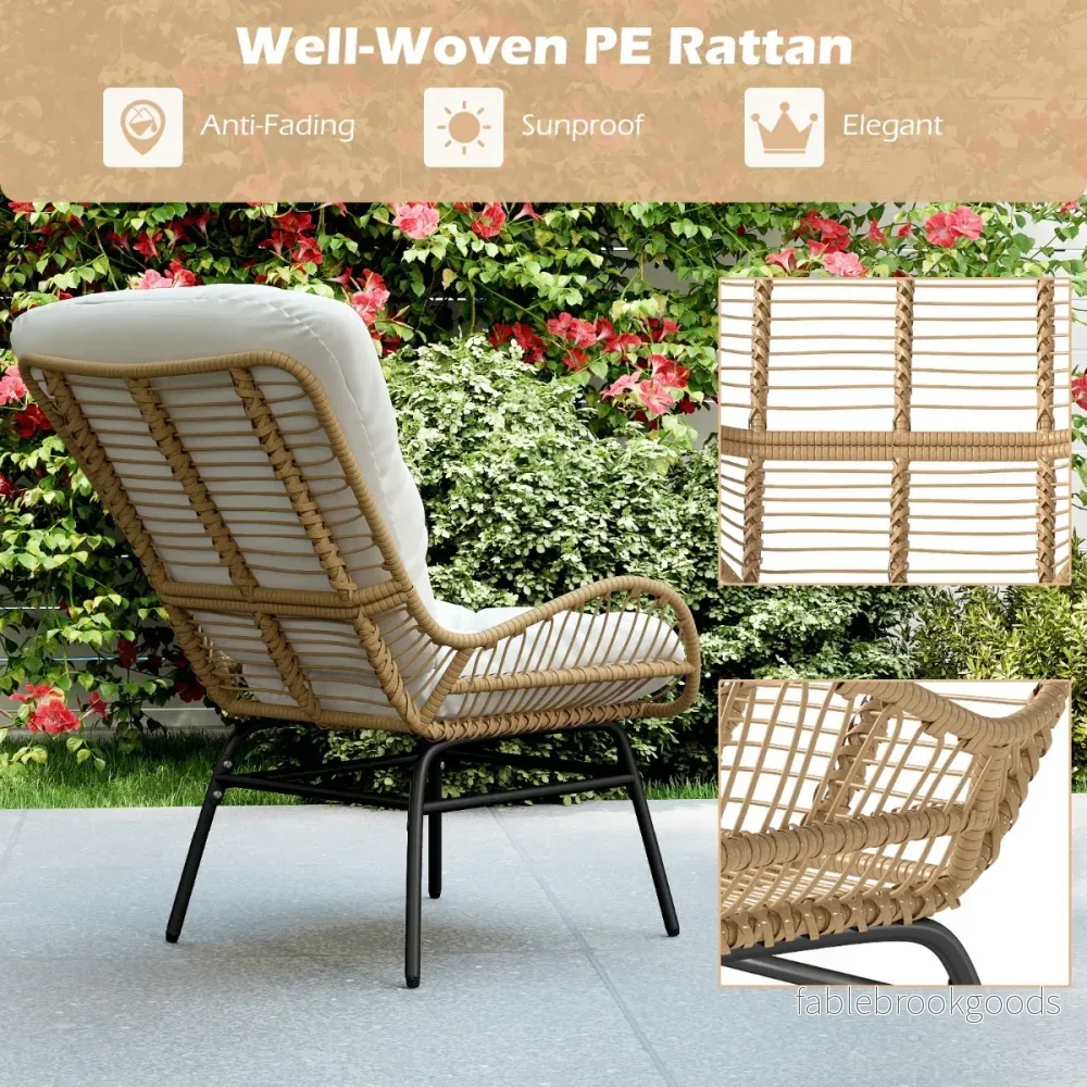pack – Rattanfåtöljer Trädgårdsstol med tjock kudde Rattanstol XXL Trädgårdsfåtölj för terrass belastbar upp till – 2 180 kg – Kremvit - Bild 3