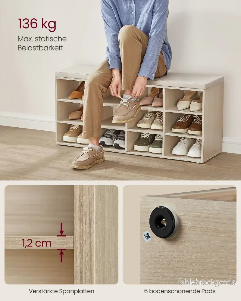 Skoställ med sits – 30,3 x 104 x 48 cm – naturbeige - Bild 3