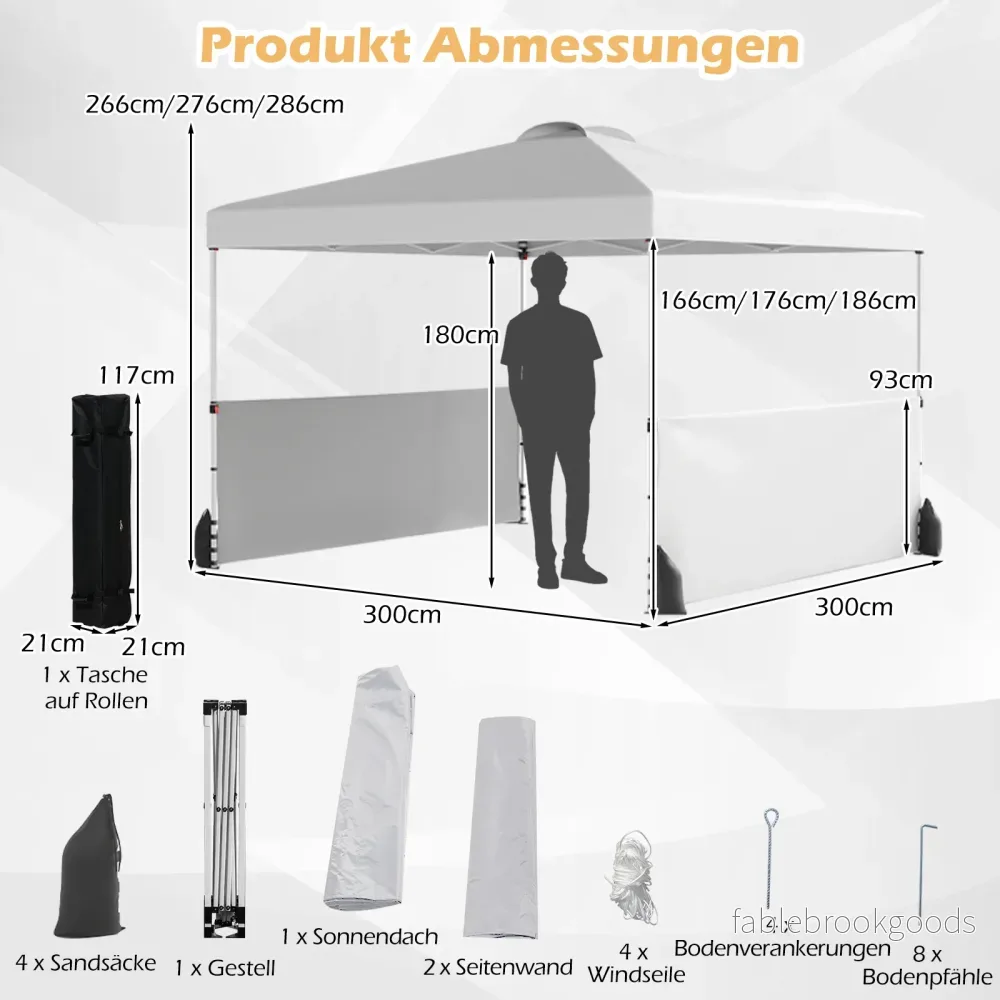 Paviljong – med sidoväggar och väska inklusive vindlinor sandpåsar – 3 x 3 m 2 4 4 – Vit - Bild 2