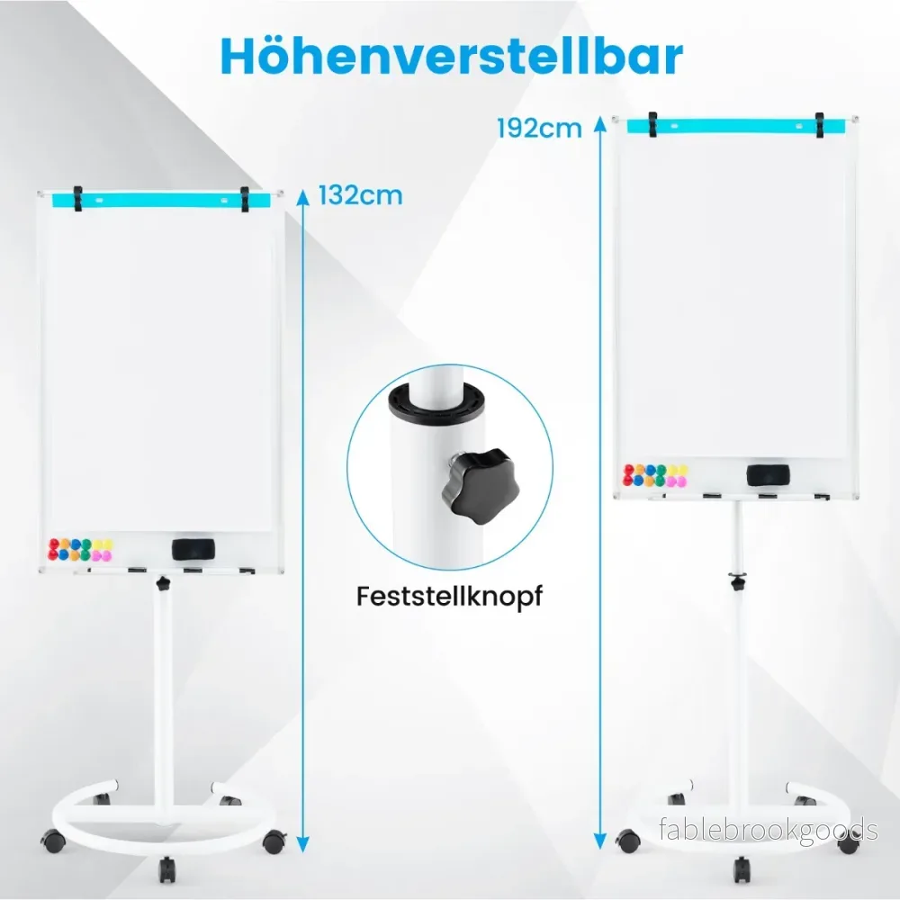 Blädderblocksställ – på hjul med magneter och markörer Höjdjusterbar whiteboard – Vit - Bild 2