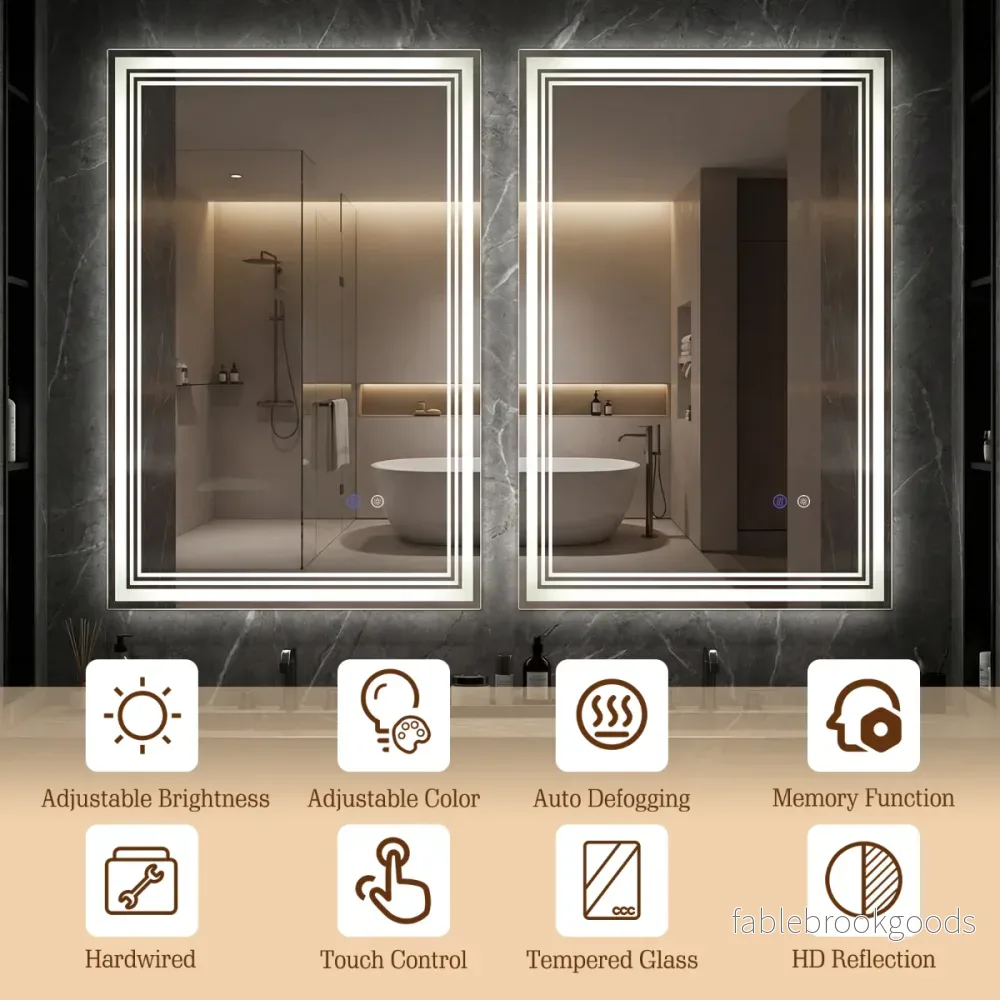 Rektangulär – badrumsspegel med LED belysning och imma säker minnesfunktion, väggspegel cm. – 70 x 50 – Silver - Bild 3