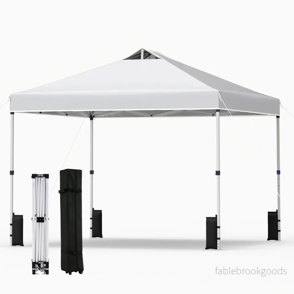 Pop – up paviljong med sandsäckar och härnar repor hopfällbar – 4 3 x 3 m – Vit