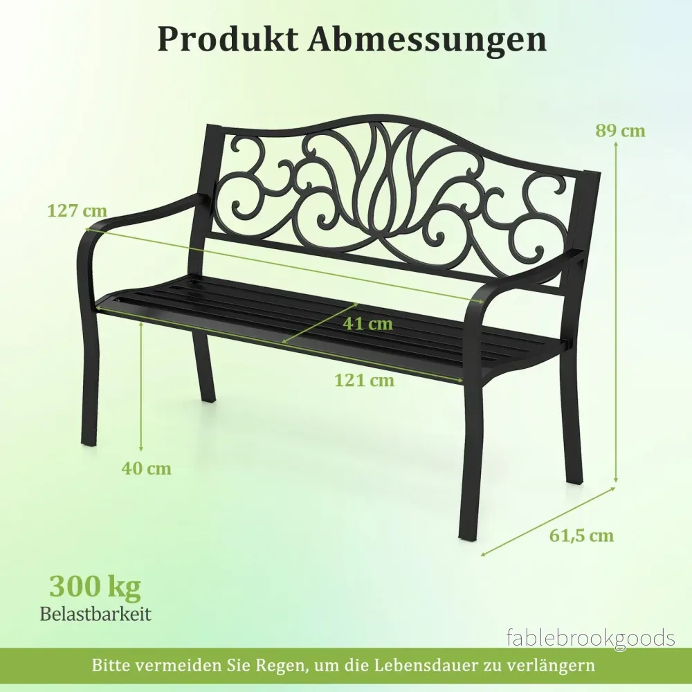 Trädgårdsbänk – Metall väderbeständig sittbänk för personer balkongbänk upp till belastningskapacitet – 2 300 kg – Svart - Bild 2