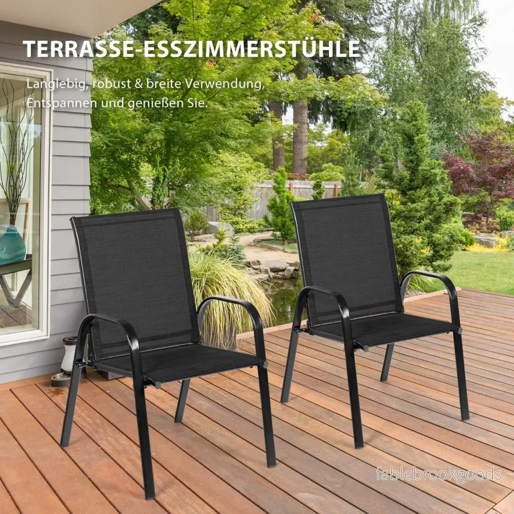 Set – med trädgårdsstolar böjda armstöd och förstärkt metallram utomhus bistrostolar – 2 – Svart - Bild 3