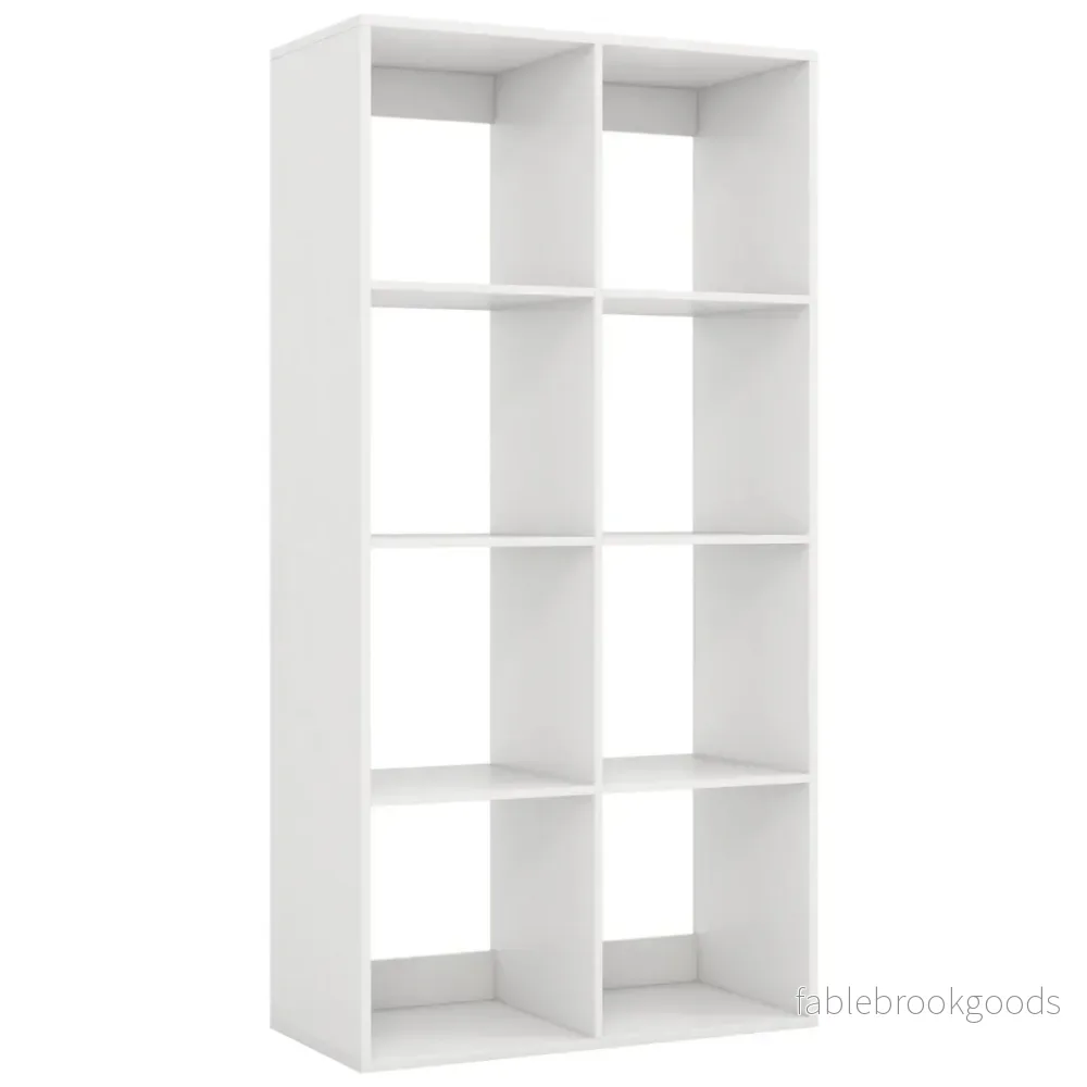 kubers – bokhylla modern kubhylla med skyddsräcke på baksidan och tippskyddssats – 8 69,5 x 33 x 137 cm – Vit