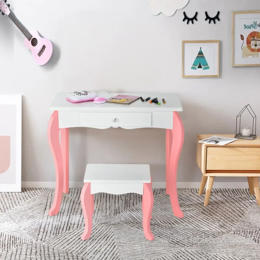 Sminkbord – för barn med Pall Princess lådor och Spegel – 3 – Vit - Bild 2