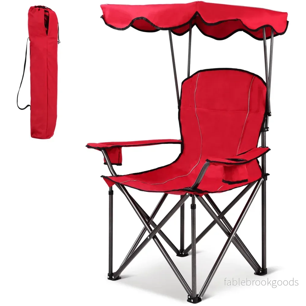Fällbar – fiskestol med mugghållare för Patio Beach Camping – 96,5 x 67,5 x 130 cm – Röd - Bild 2