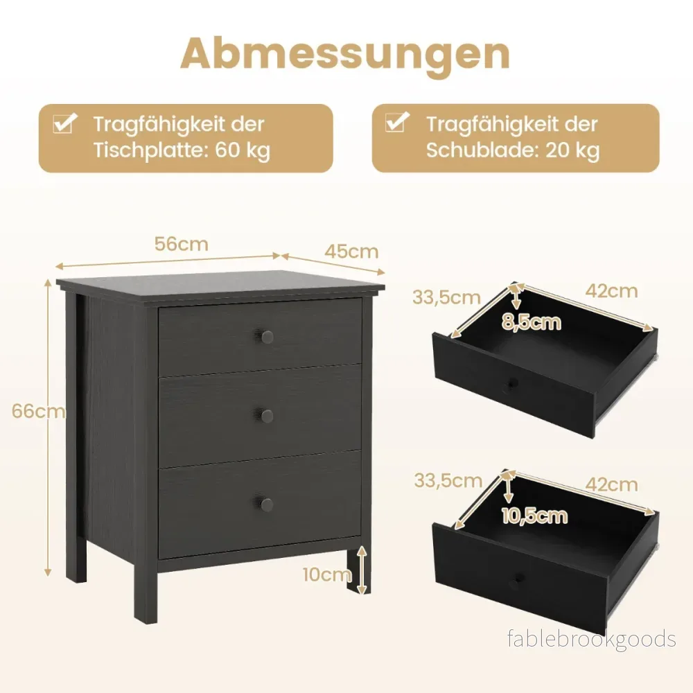 Nattduksbord – med lådor Nattbord för boxsäng – 3 56 x 45 x 66 cm – Svart - Bild 2