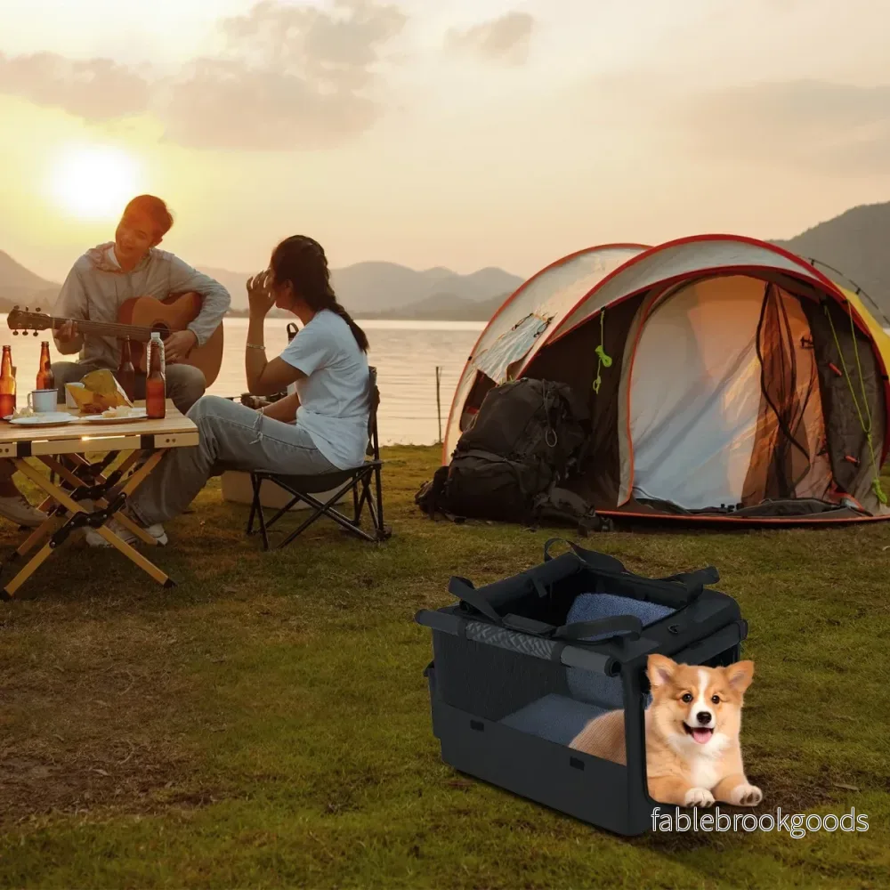 Fällbar – hundbur med öppningar och fönster nätkorg hundtransportbur hundväska – 2 80 x 60 x 42 cm – Svart - Bild 3