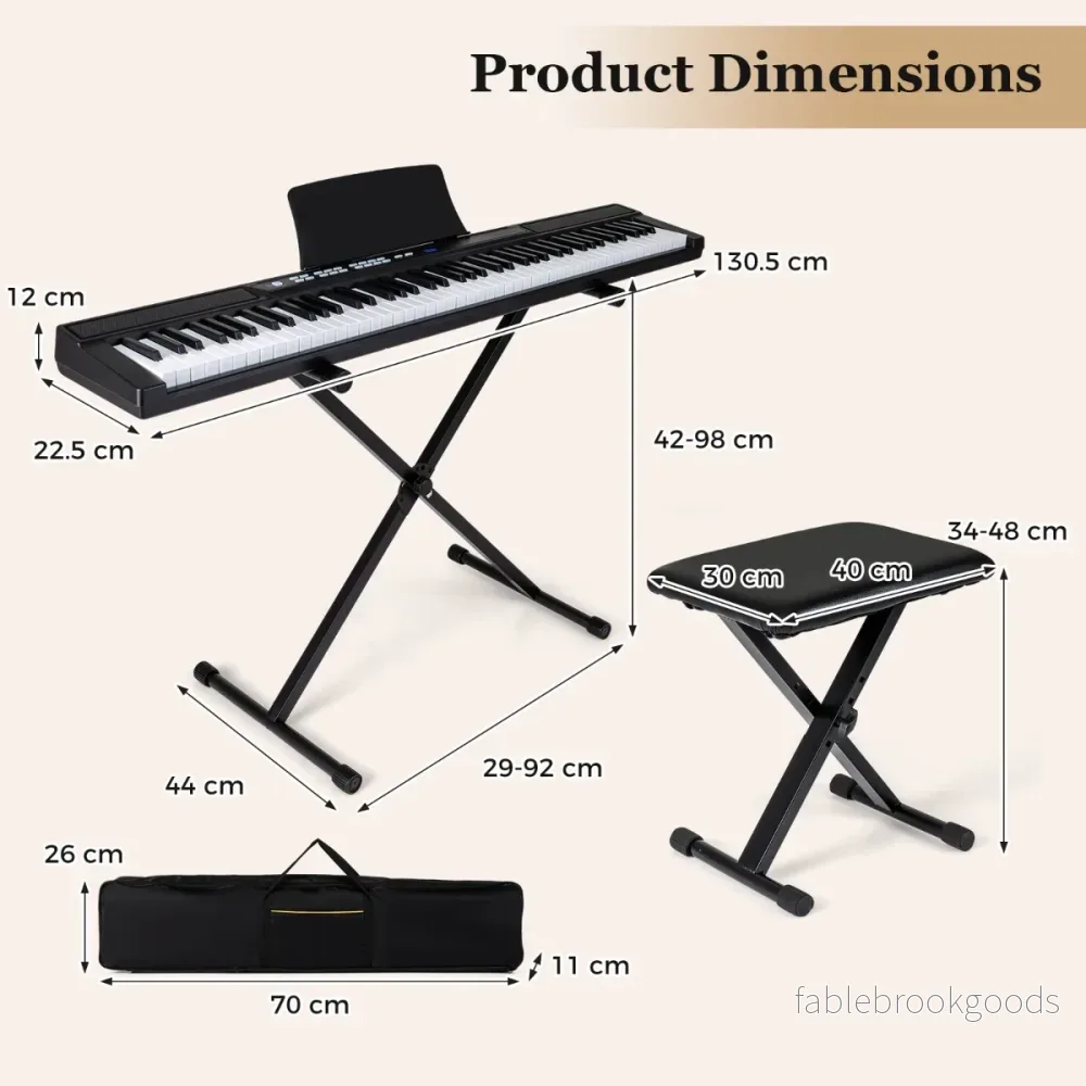 tangenter – E piano med justerbart ställ och pall sustainpedal Keyboard – 88 – Svart - Bild 2