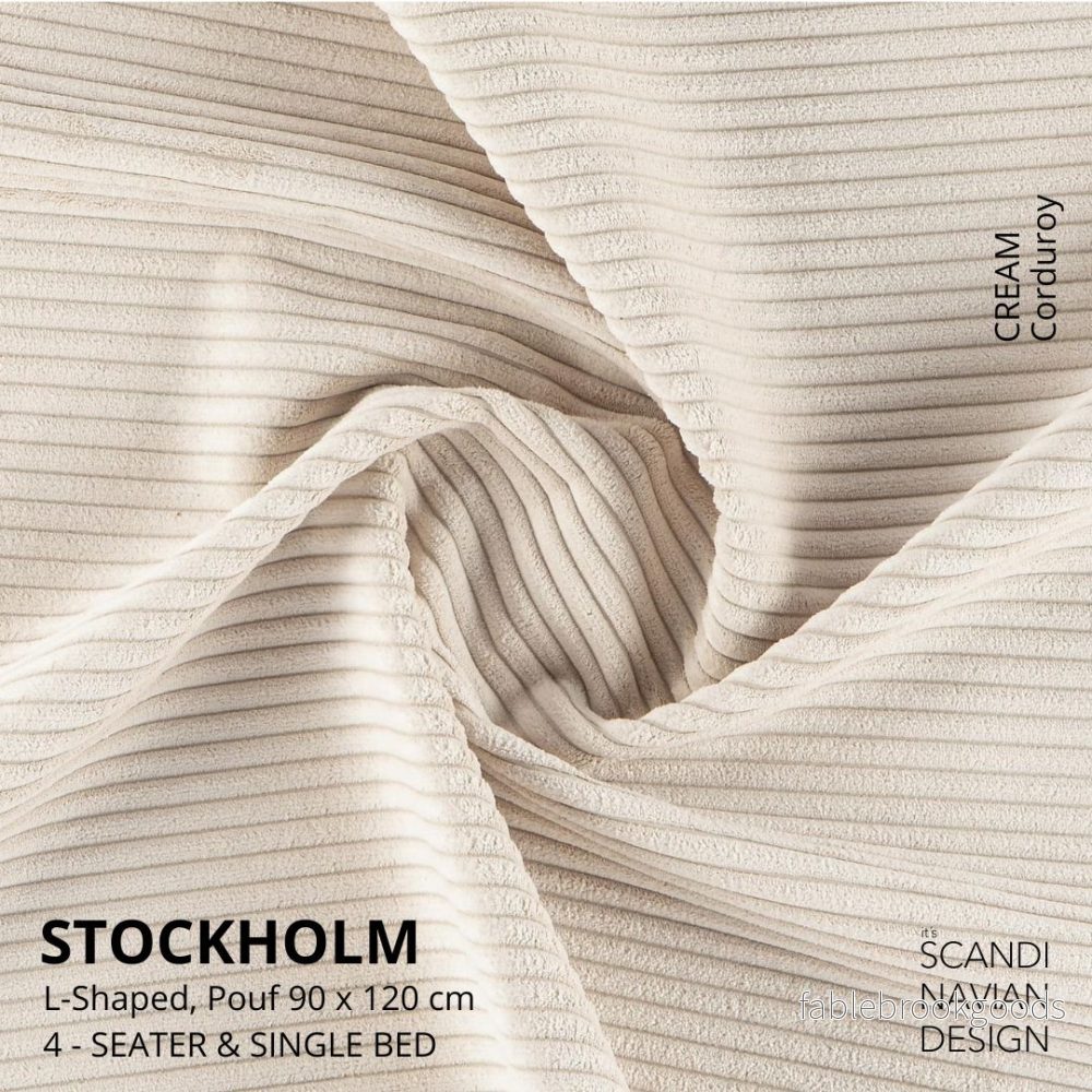 Stockholm L- Shaped sofa/single bed Corduroy Cream removable & washable cover - Bild 2
