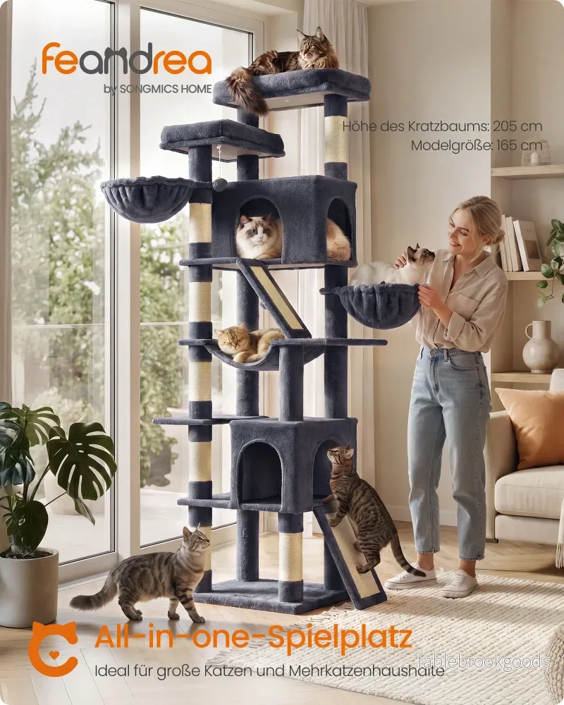 Krabpaal - Met Sisalstammen en Rustplateaus - Voor Grote Katten - Donkergrijs - 55 x 45 x 206 cm - Bild 2