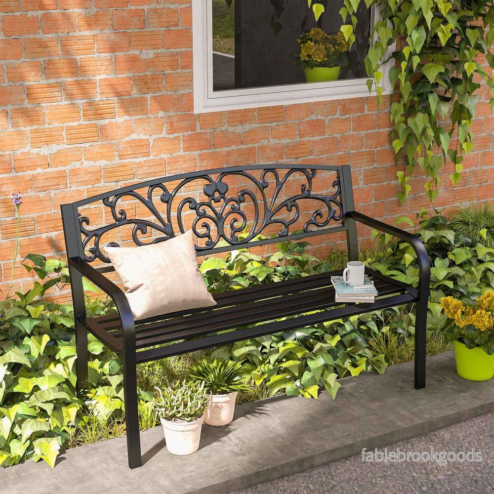 Trädgårdsbänk i metall, 2-sits, väderbeständig, svart - Bild 2