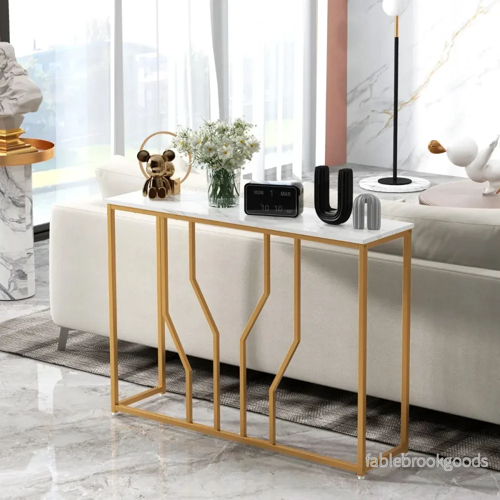 Konsolbord – med geometrisk metallram Ingångsbord + – 110 x 30 x 80 cm – Guld - Bild 3