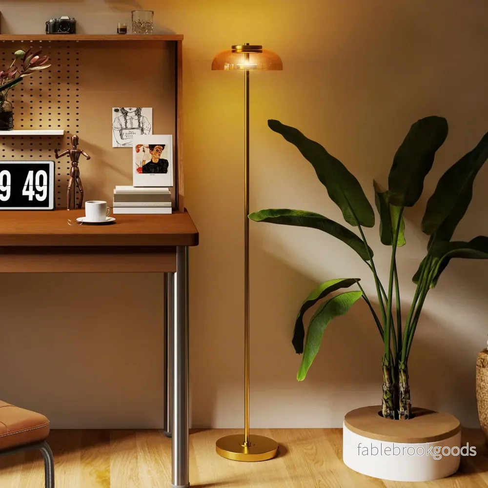 LED-golvlampa, 3000K varmt ljus, mässingsfinish, fotpedal - Bild 2