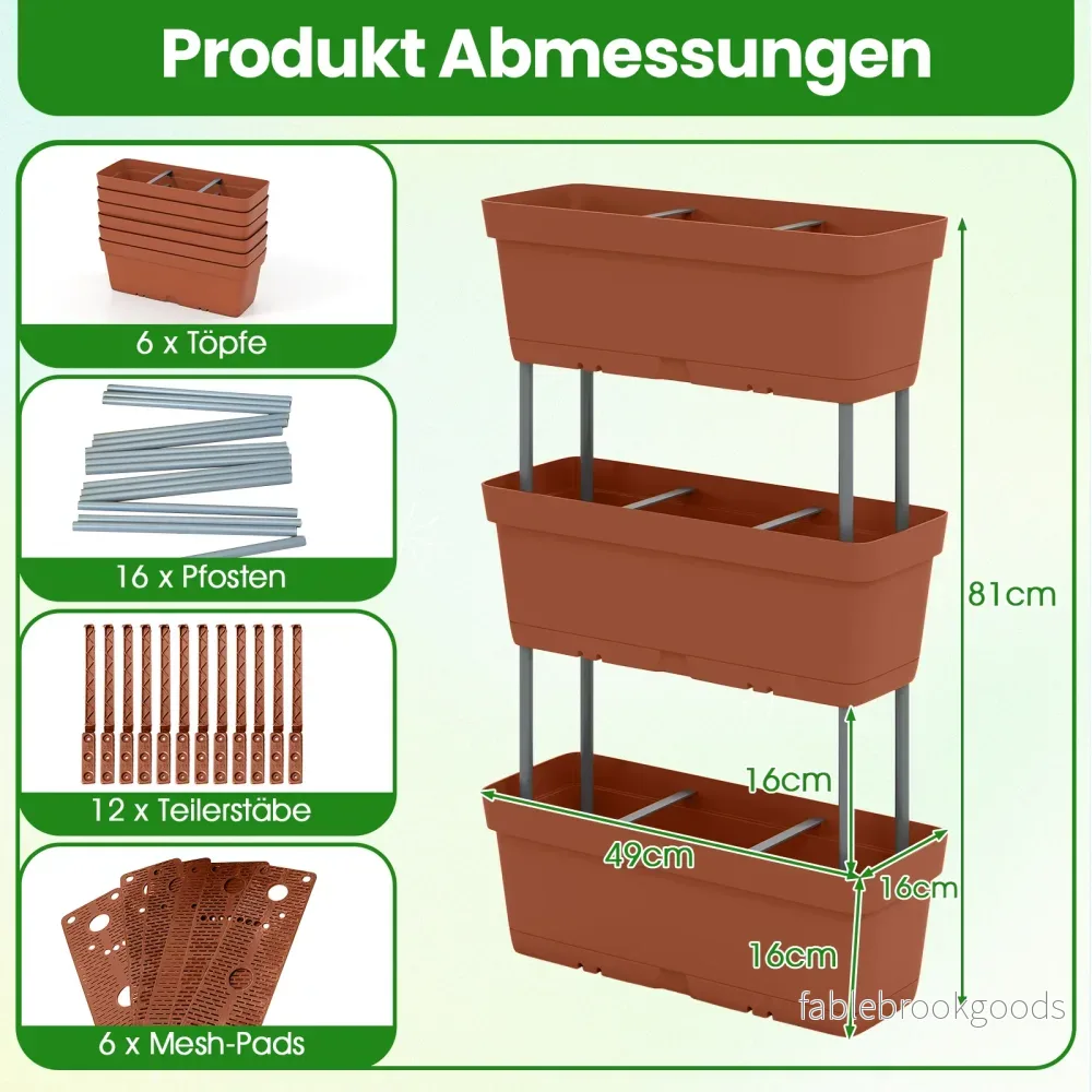stycken – blomlådor med dräneringssystem, planteringslådor, vertikalt högbädd, planteringskärl, bruna – 6 – Brun - Bild 2