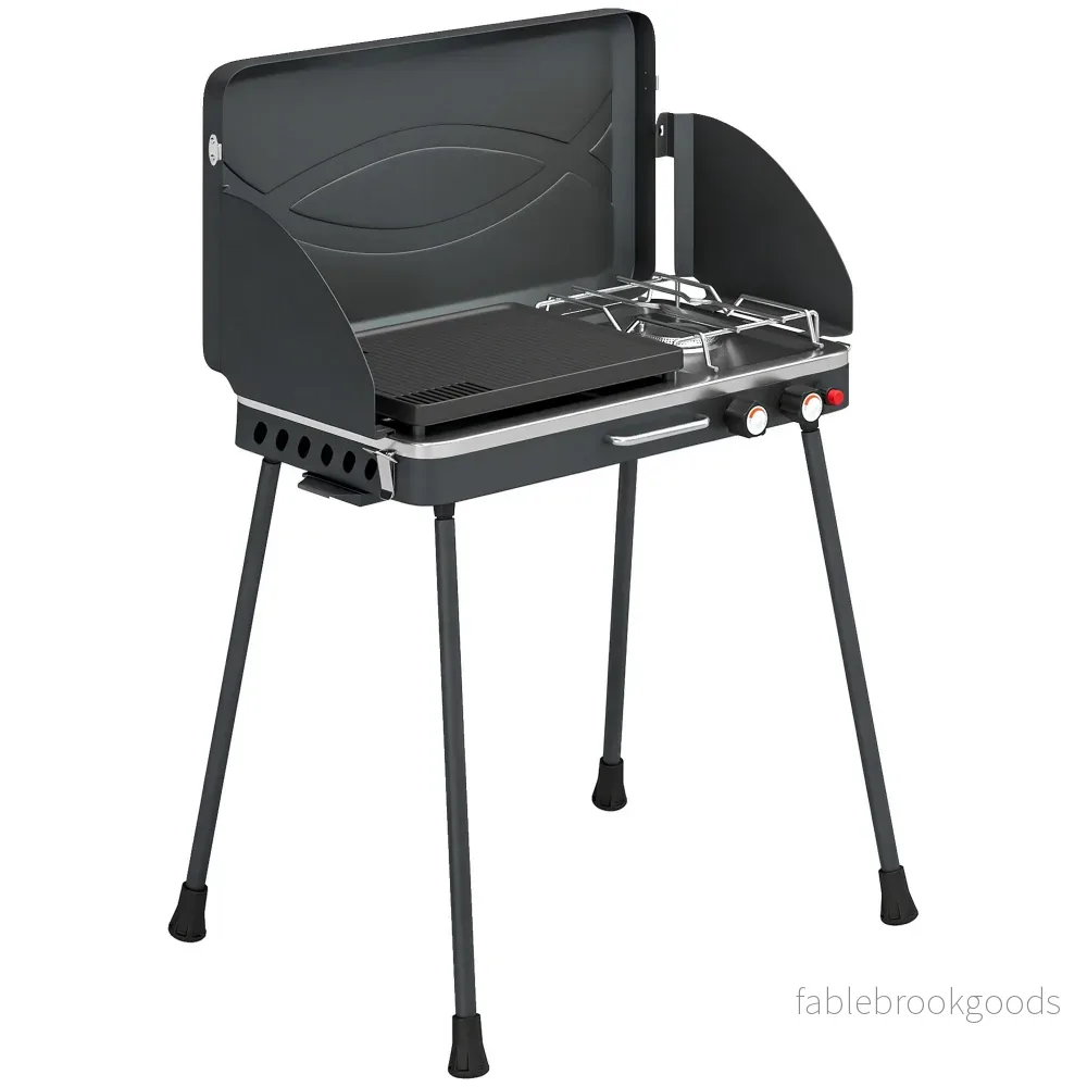 Bärbar gasgrill med 2 brännare, 7 kW, bordsmonterad