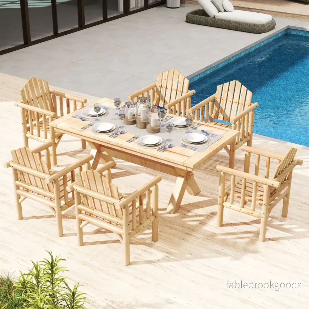 Utomhus – trä armstödsstol patio matstol med och lutad hög ryggstöd – Natur - Bild 3