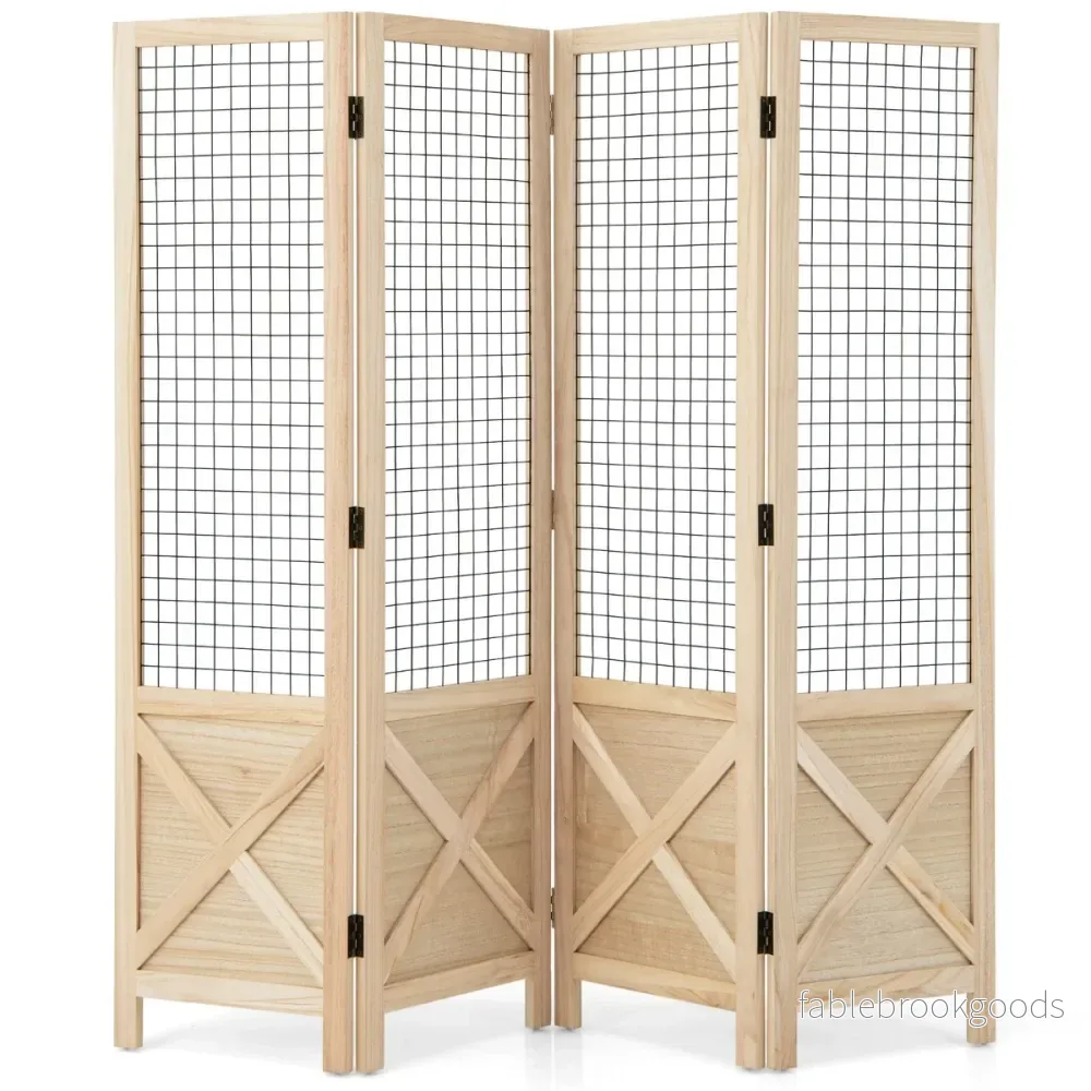 Paravent – rumsdelare hopfällbar delad avskiljare träram – 151 x 144 cm 4 – Natur