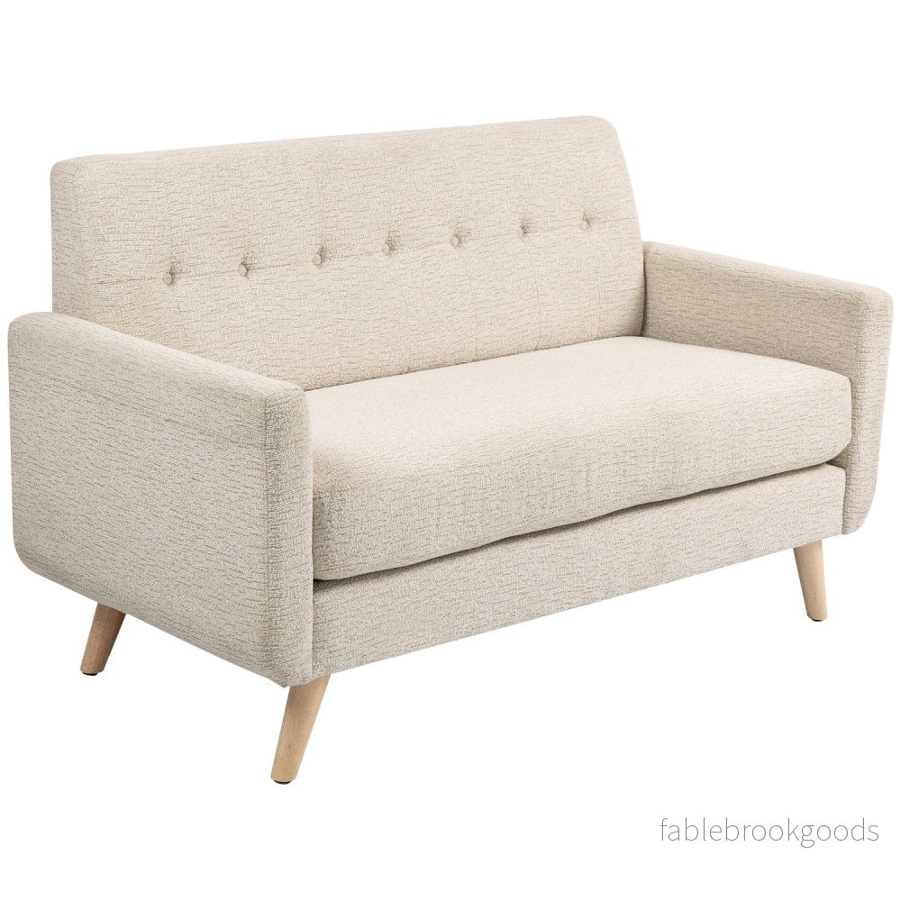 2-sits sammetssoffa, beige – bekväma kuddar och träben