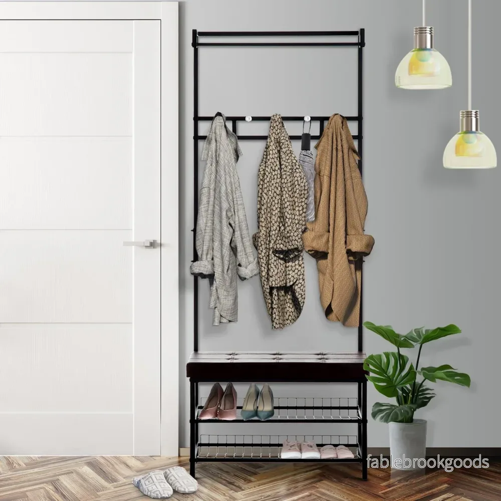 Coat Rack Bänk Combo med metallram och förvaringshyllor - Bild 2