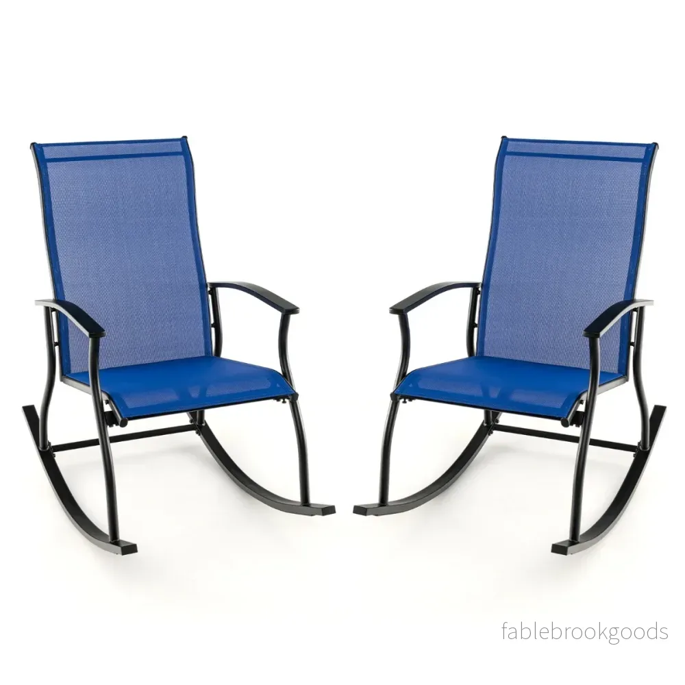 Set – med gungstolar högt ryggstöd och ventilerande sitstyg marinblå + – 2 102 x 68 x 100 cm – Blå