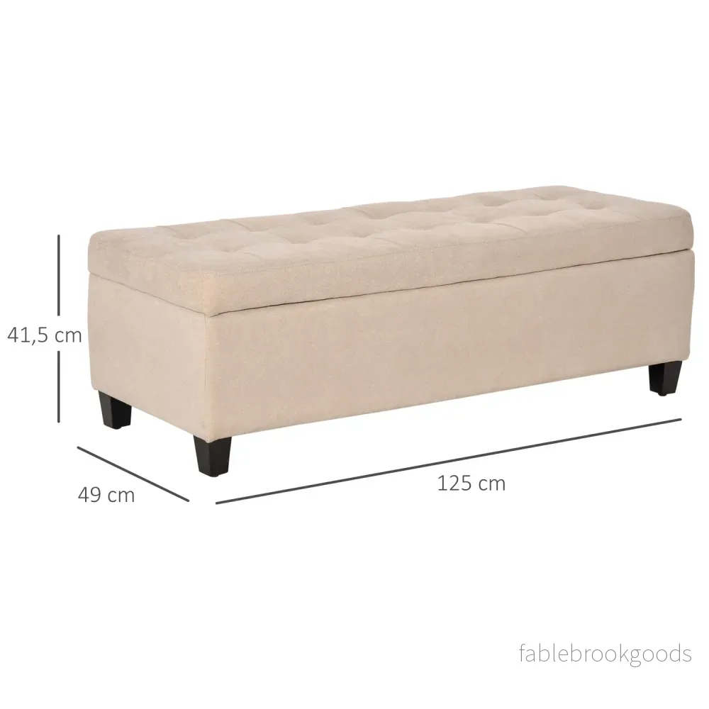 Klädd förvaringsbänk – linnelook, beige - Bild 3