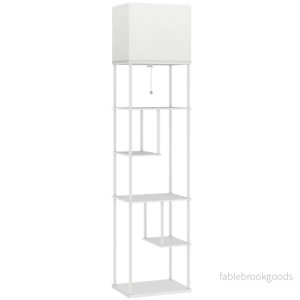 Golvlampa med hyllor, dimbar fjärrkontroll, vit
