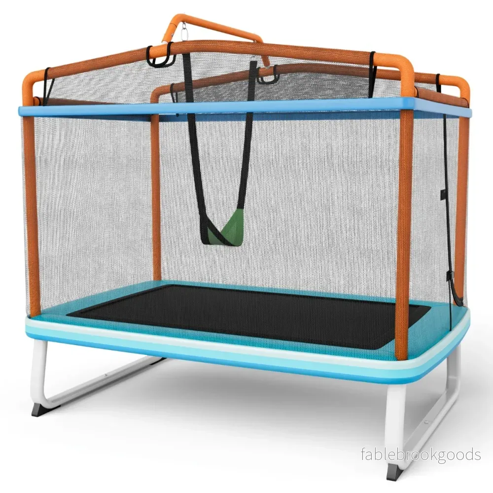 Rektangulär – i studsmatta för barn Stor fritidstrampolin med nät Blå + – 3 1 190 x 124 cm – Orange