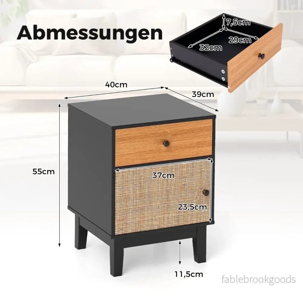 Rotting – nattduksbord med låda och skåp sängbord sidobord soffbord i boho stil – Svart - Bild 2