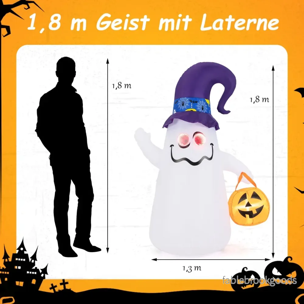 LED uppblåsbar – Halloween spöke med pumpa utomhus skrämmande dekoration – 180 cm – Vit - Bild 2
