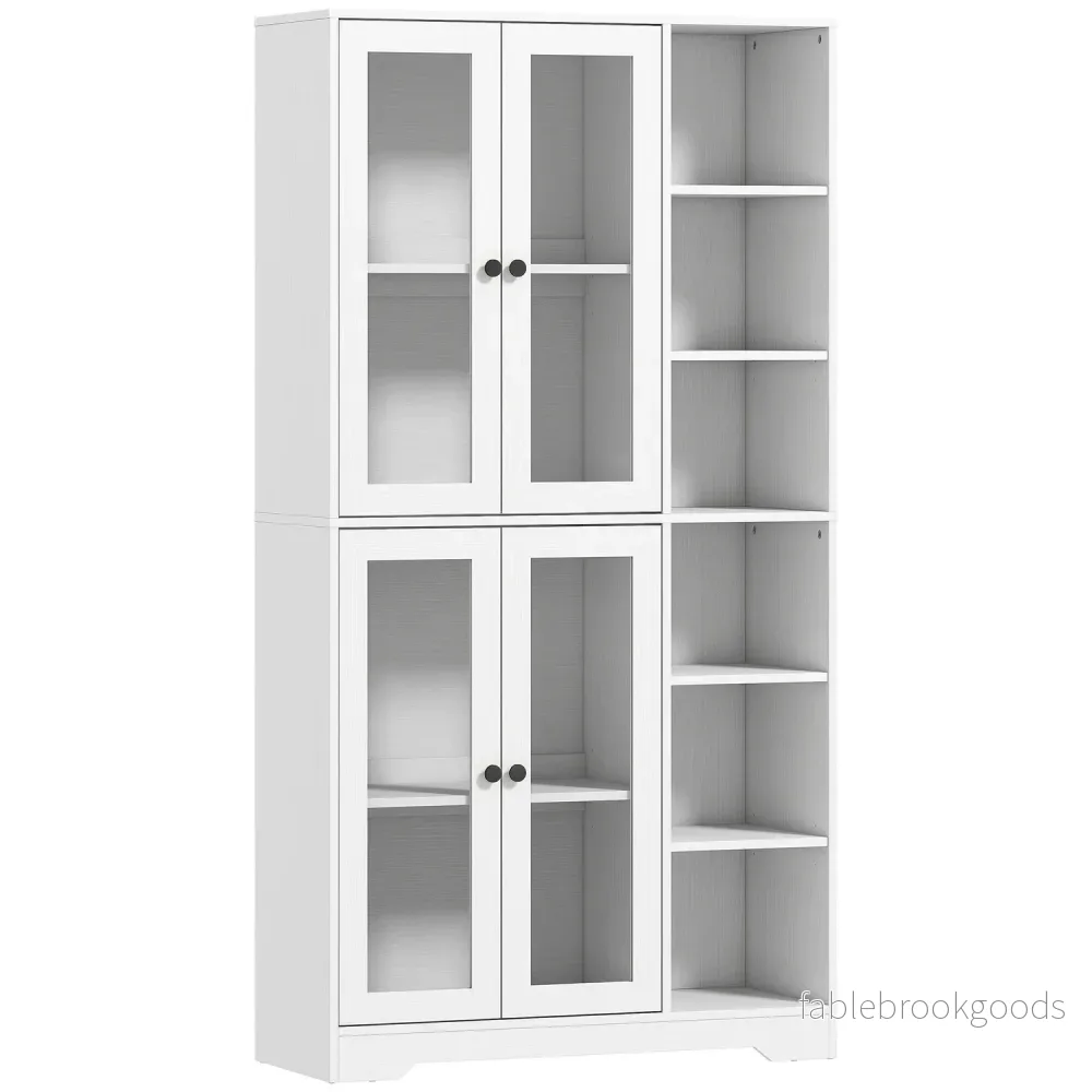 Köksskåp med glasdörrar, hyllor, 172 cm, vit MDF