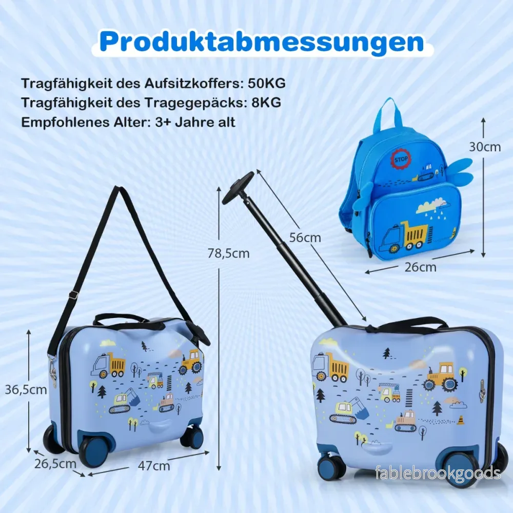 delad – barnväska + ryggsäck lång sittväska och bred grävmaskin – 2 47 cm 30 cm – Ljusblå