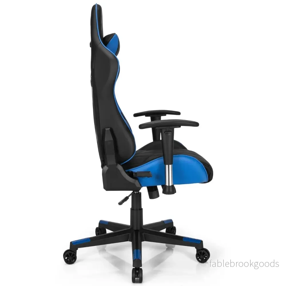 Gamingstol – Racing Style Snurrstol med nackstöd och ländryggskudde 90° 160° Justerbar lutningsvinkel – Blå - Bild 3