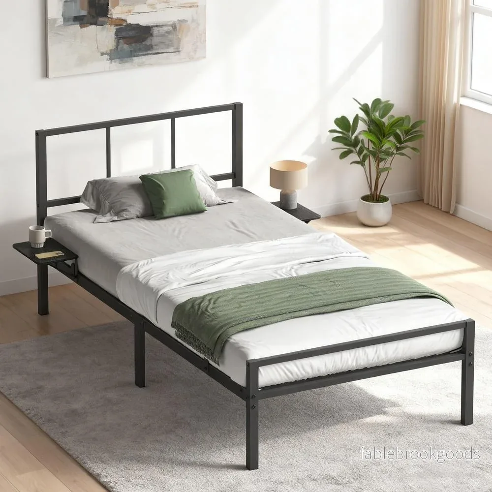 Bedframe - Eenpersoons - 90 x 190 cm - Metaal - Zwart - Bild 3