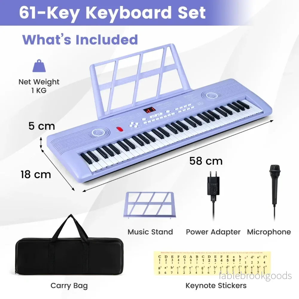 Tangenter – Pianoklavier med stativ och mikrofon bärväska, Digitalpiano E – 61 – Lila - Bild 2