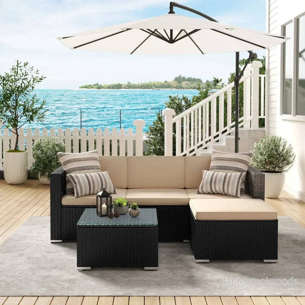 Trädgårdsmöbelset – Bekvämt loungeset med kuddar – Svart / Beige - Bild 2