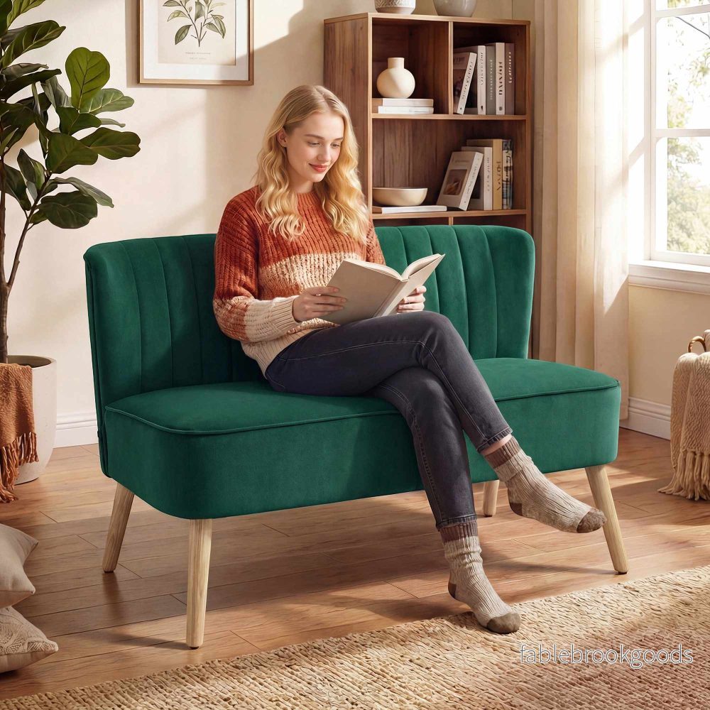 2-sits retrosoffa, mörkgrön, träben, 117 cm - Bild 2