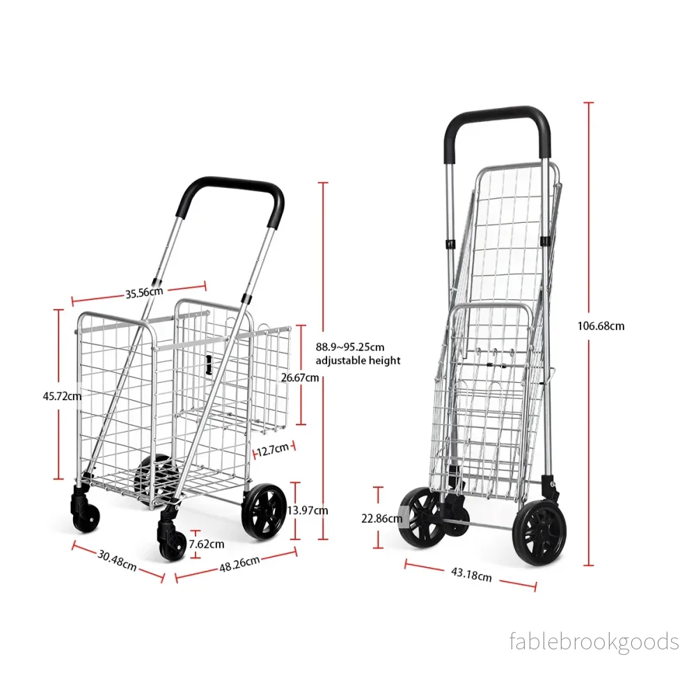 Kundvagn – Vikbar med Dubbelkorg Justerbart Handtag – Silver - Bild 2