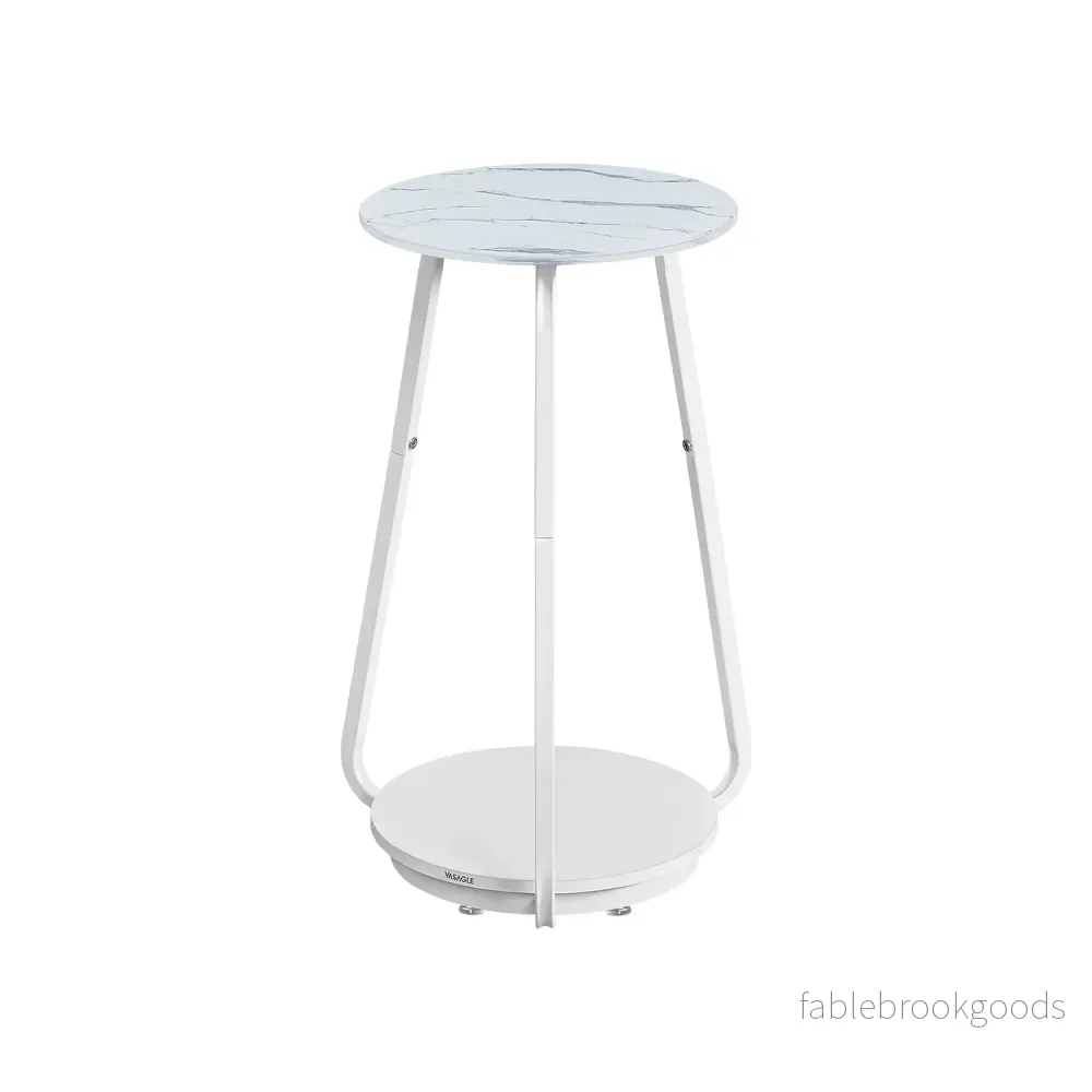 Runt sidobord – 2 nivåer – Glasskiva – Vit marmor Runt sidobord – 2 nivåer – Glasskiva – Vit marmor