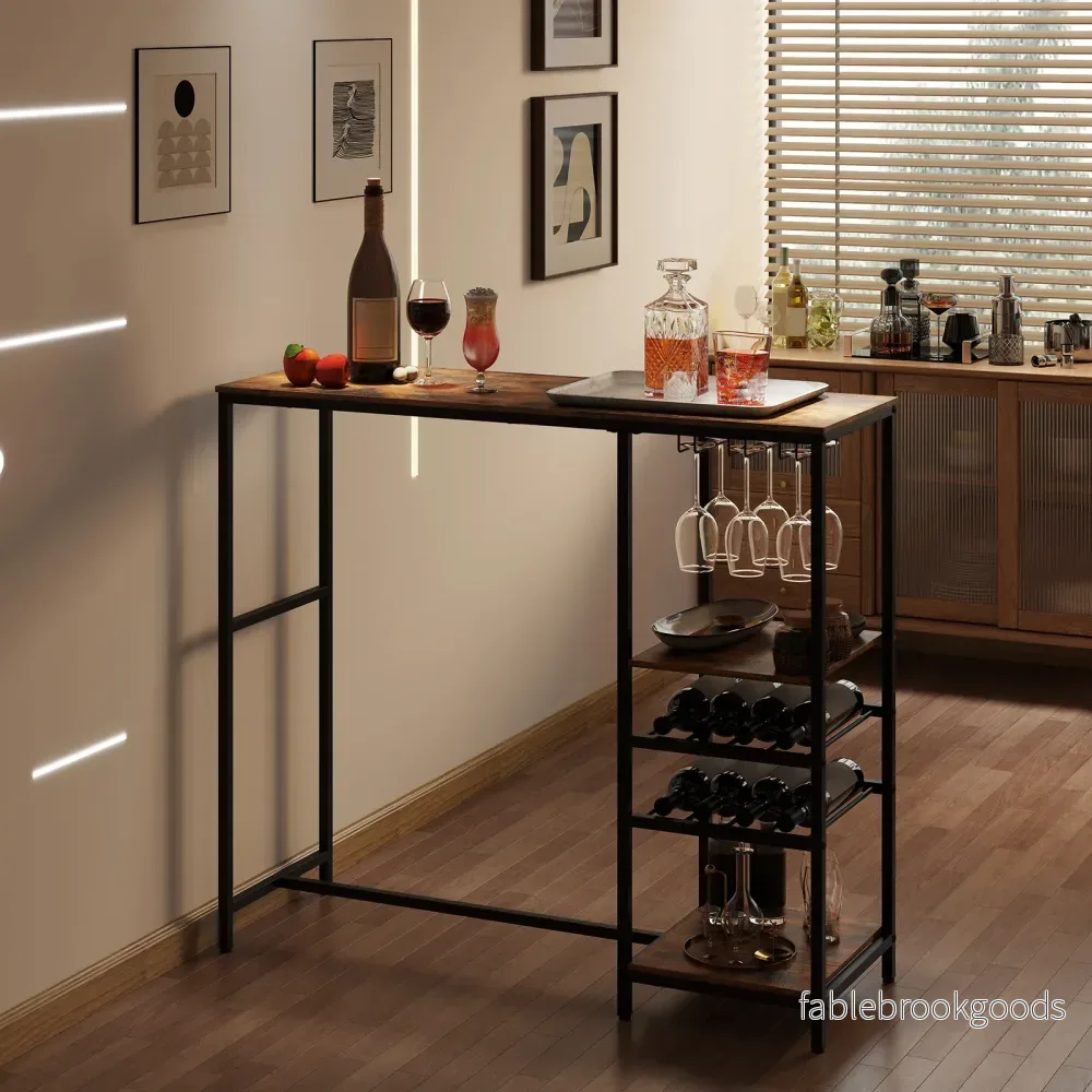 Kök – Bartabell med förvaringsfack och vinregaler glasställ Kökshylla Bar – Brun - Bild 3