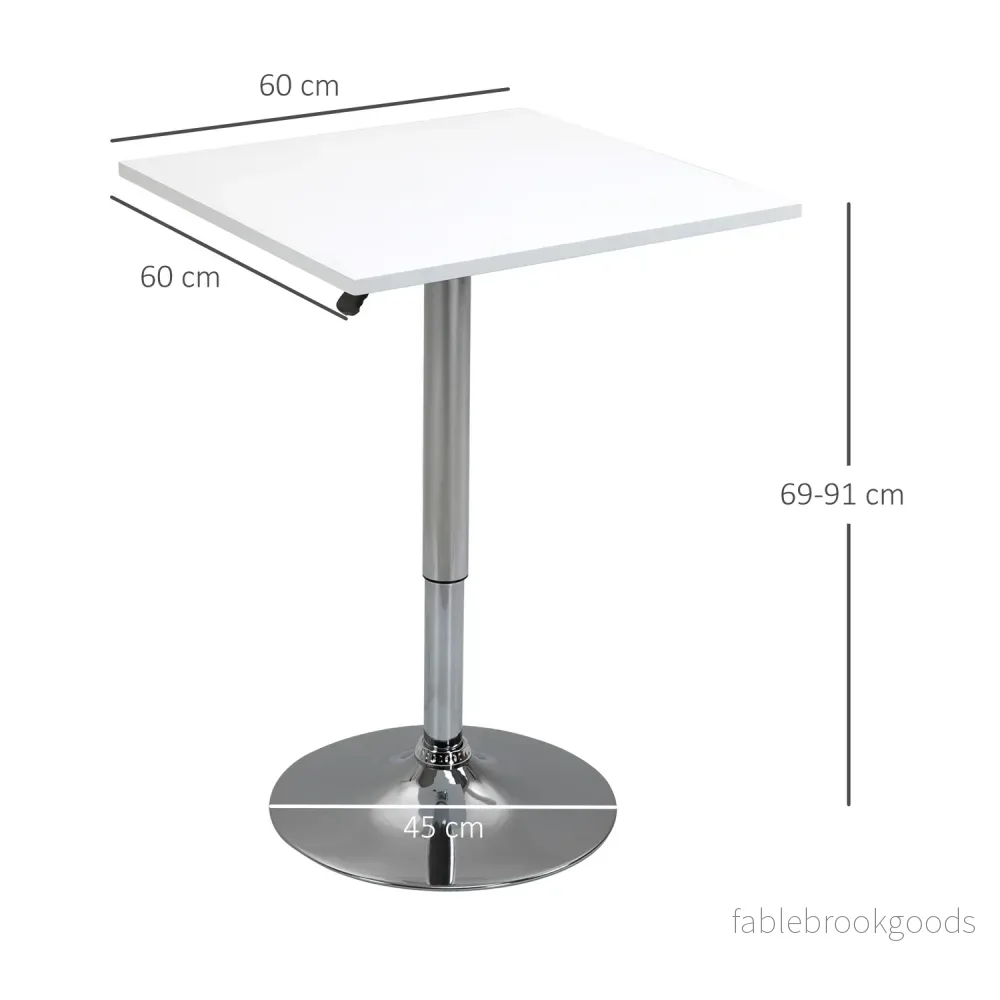 Justerbart Barbord – Fyrkantigt, 69-91 cm, Vit/Silver - Bild 3