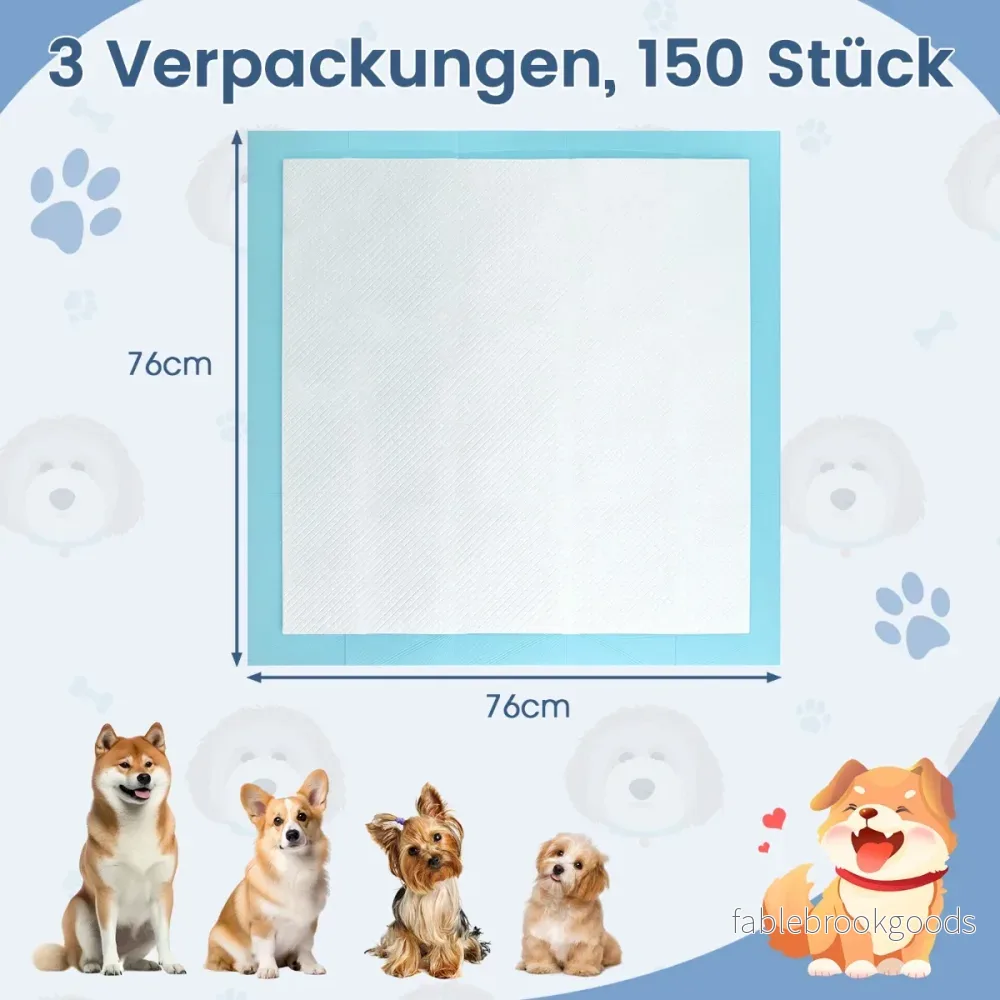 Träningsmaterial – för hundar, utomhussäkert lagers design, valpunderlag Puppy Pads (76 x stycken) – 6 76 cm 150 – Blå - Bild 2