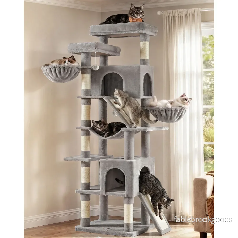Krabpaal – Met Sisalstammen en Rustplateaus – Voor Grote Katten – Lichtgrijs – 55 x 45 x 206 cm Krabpaal – Met Sisalstammen en Rustplateaus – Voor Grote Katten – Lichtgrijs – 55 x 45 x 206 cm
