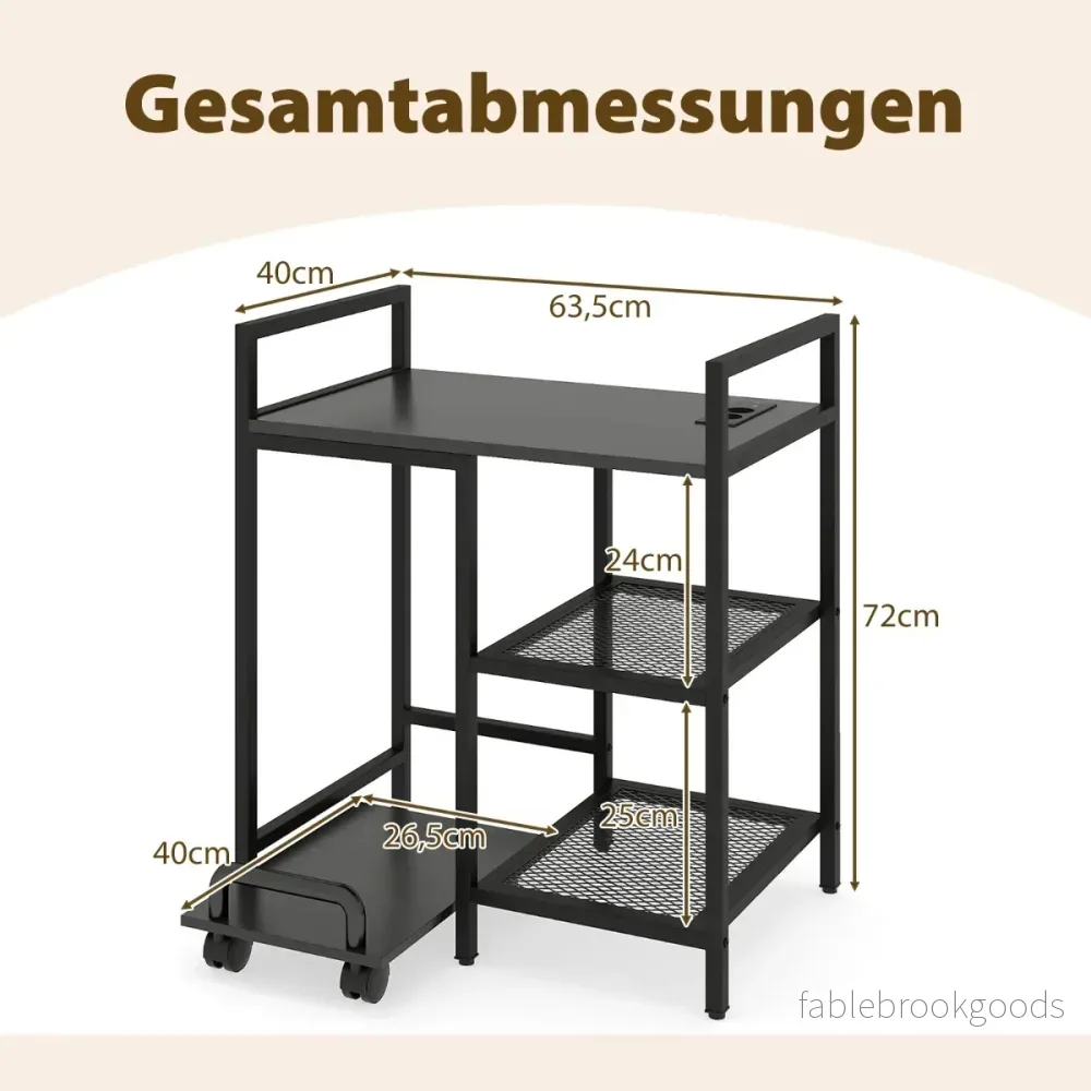 stegs – skrivarställ med laddningsstation, mobil skrivbord förvaringsfack – 3 – Svart - Bild 2