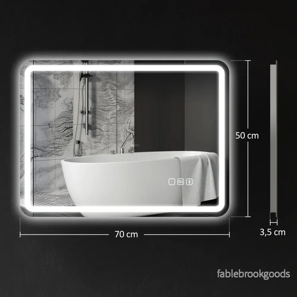 Badrumsspegel med LED-belysning, anti-dimkudde, 3 justerbara färger, 700 x 900 mm, silver - Bild 3