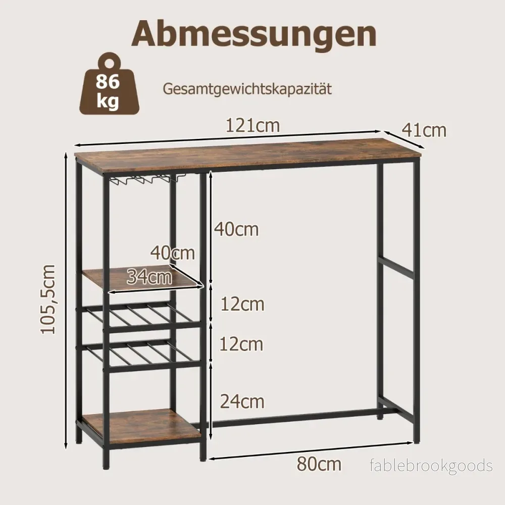 Kök – Bartabell med förvaringsfack och vinregaler glasställ Kökshylla Bar – Brun - Bild 2