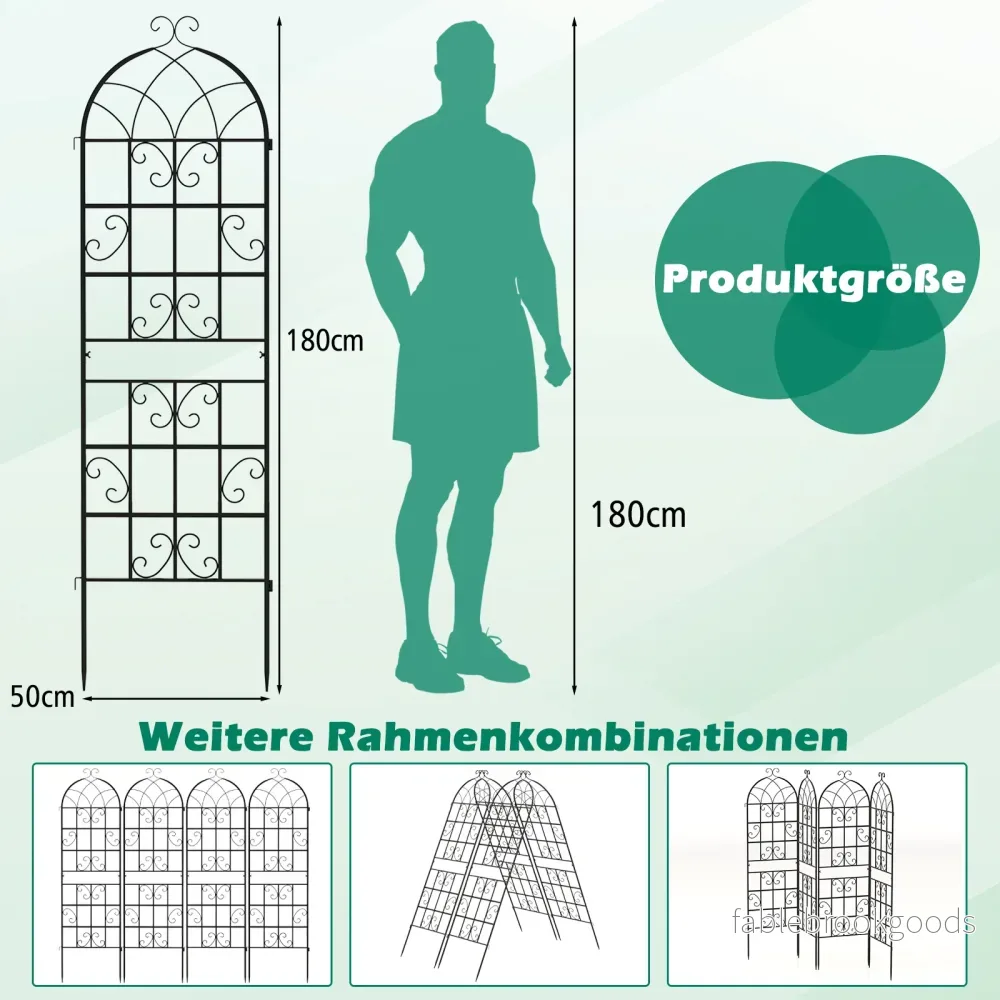 Rankgitter – Metall pack dekorativ trädgårdsstaket fristående spaljé för trädgården att sticka ner – 4 180 x 50 cm – Svart - Bild 2