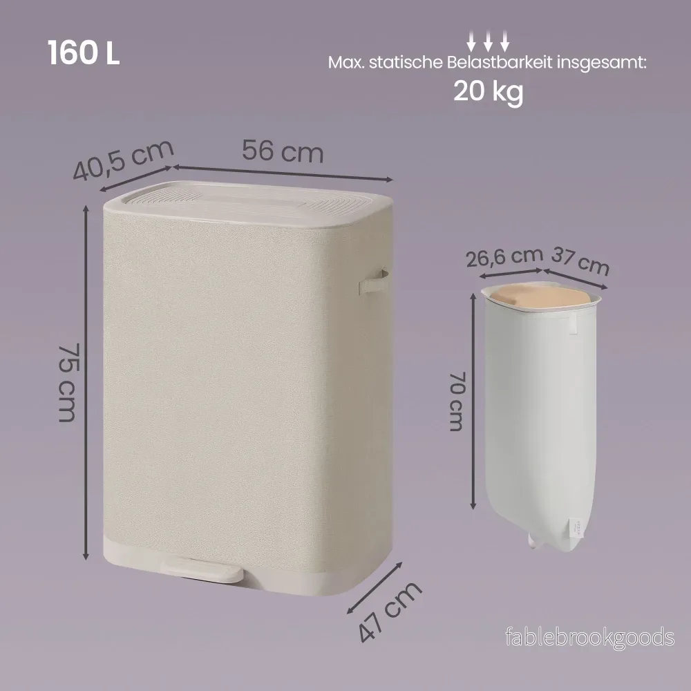 Wassorteerder met Deksel - 2 Vakken - 160 Liter - Pedaalbediening - Lichtbeige - Bild 2